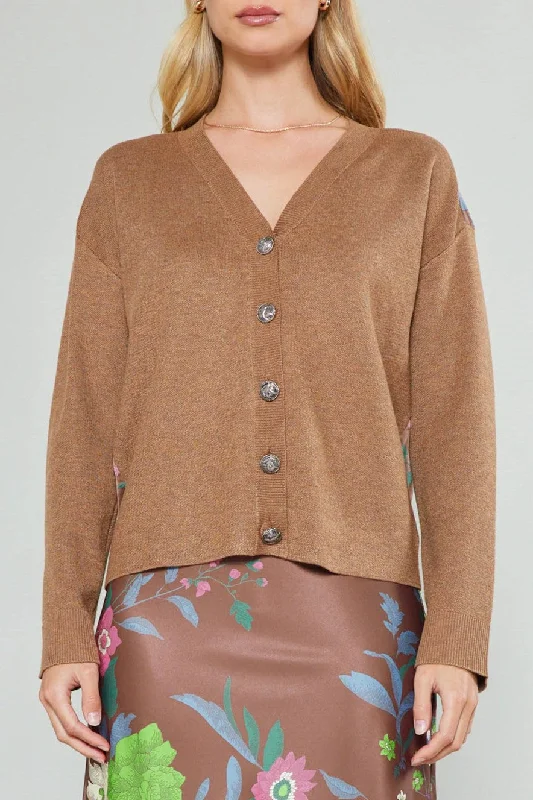 v neck women cardigan to elongate the necklineWoven Combo Cardigan
