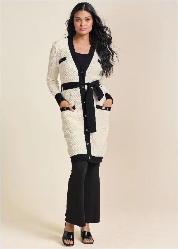 cropped women cardigan to pair with high - waisted jeansContrast Trim Cardigan - Off White cropped women cardigan to pair with high - waisted jeansContrast Trim Cardigan - Off White