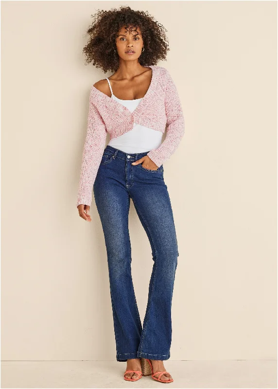 button down women cardigan with vintage buttonsMarled Crop Cardigan - Coral