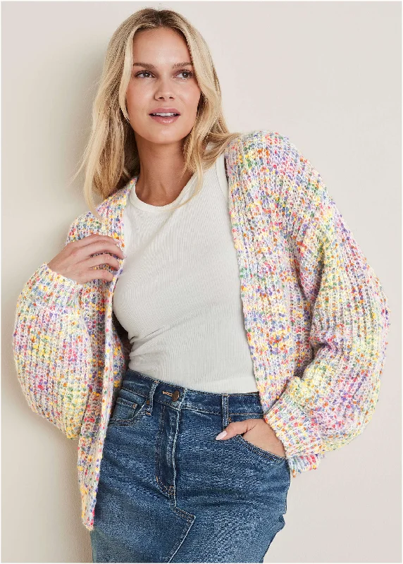 cable knit women cardigan with intricate patternsMulti Color Cardigan - Multi