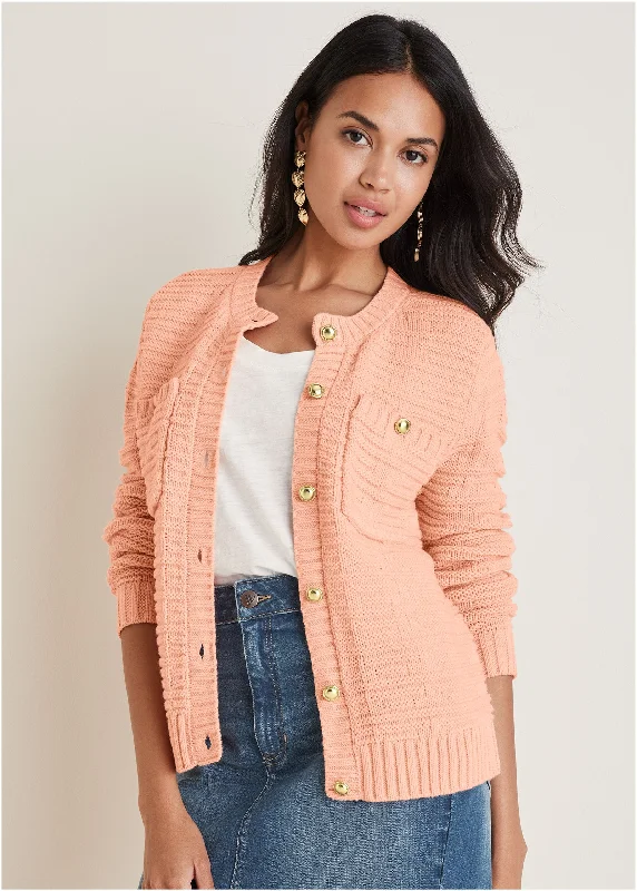 hand knitted women cardigan with artisanal charmButton Detail Cardigan - Evening Sand hand knitted women cardigan with artisanal charmButton Detail Cardigan - Evening Sand