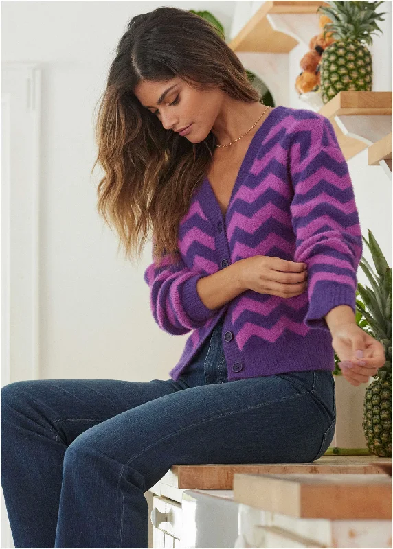boyfriend style women cardigan for a relaxed fitPrinted Eyelash Cardigan - Violet Indigo boyfriend style women cardigan for a relaxed fitPrinted Eyelash Cardigan - Violet Indigo