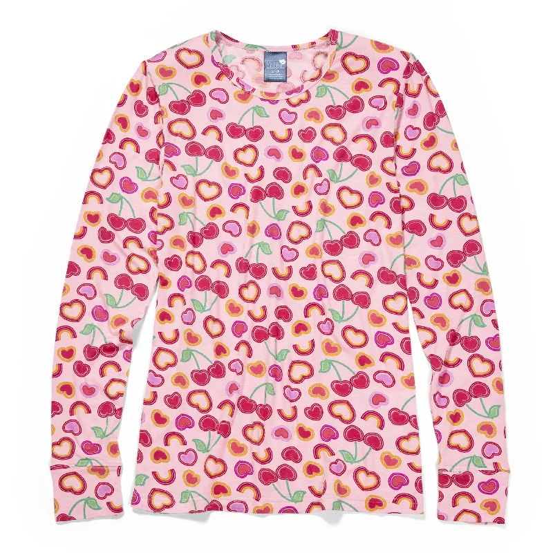 Crew Neck Women T Shirt with a Timeless DesignZoe+Chloe Silky Print Tee - Cherry Berry Knit Crew Neck Women T Shirt with a Timeless DesignZoe+Chloe Silky Print Tee - Cherry Berry Knit