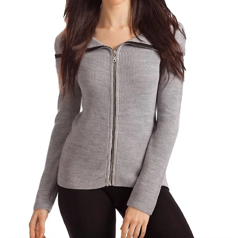 Amaya Zip Front Cardigan In Gray