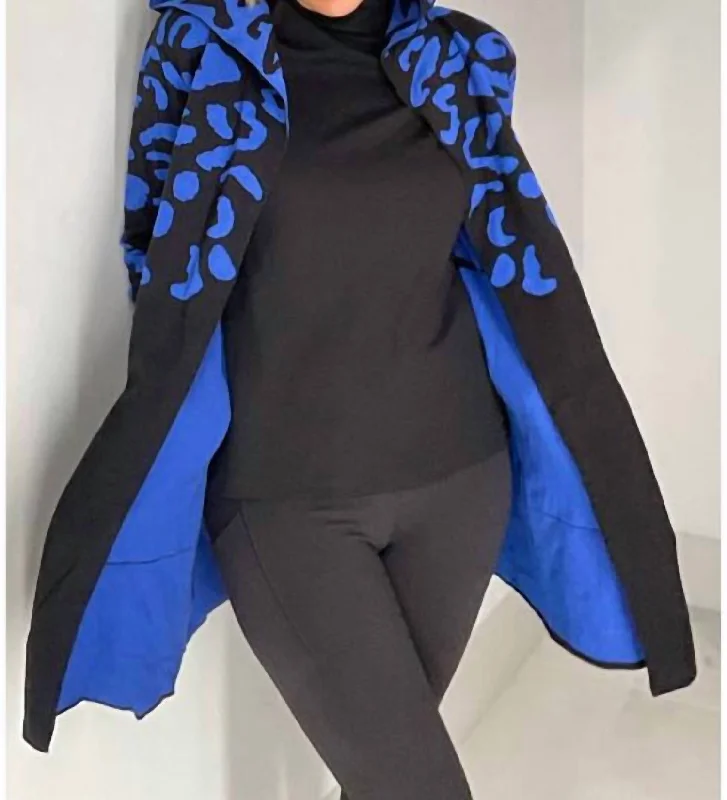 Animal Cardigan W/ Hood In Royal And Black