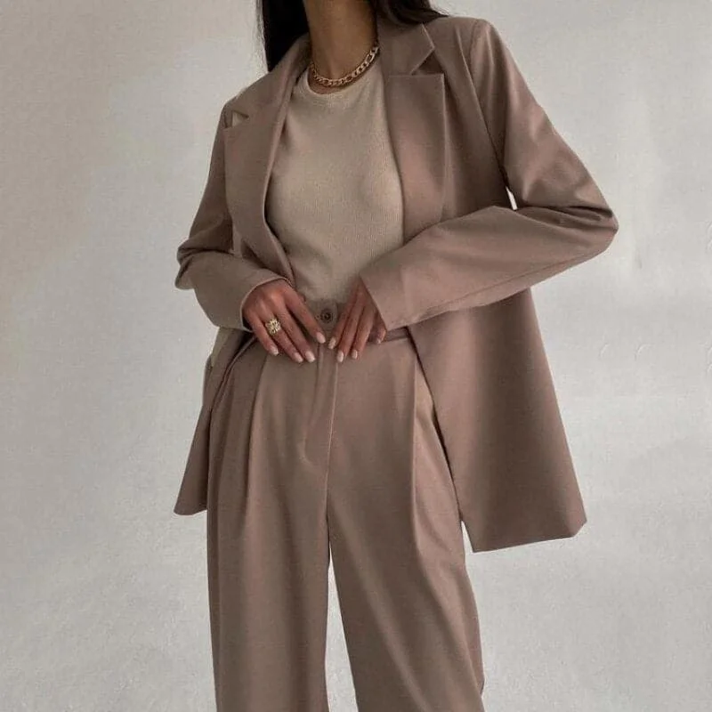 Women's Elegant Office Solid Blazer Pants Suit