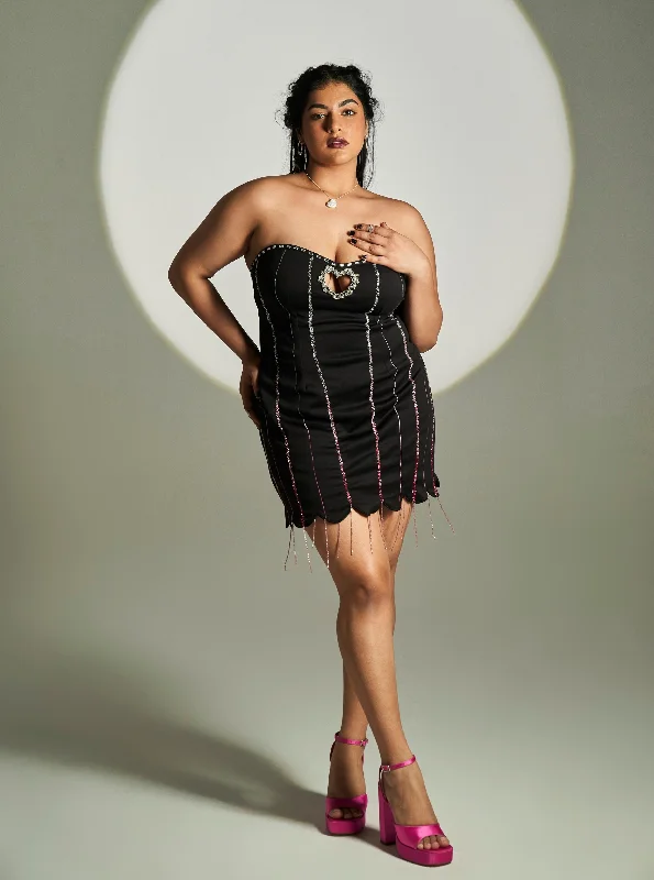 Wrap - Style Women Dress with Adjustable Fit for All Body TypesZion Black Embroidered Strapless Mini Dress