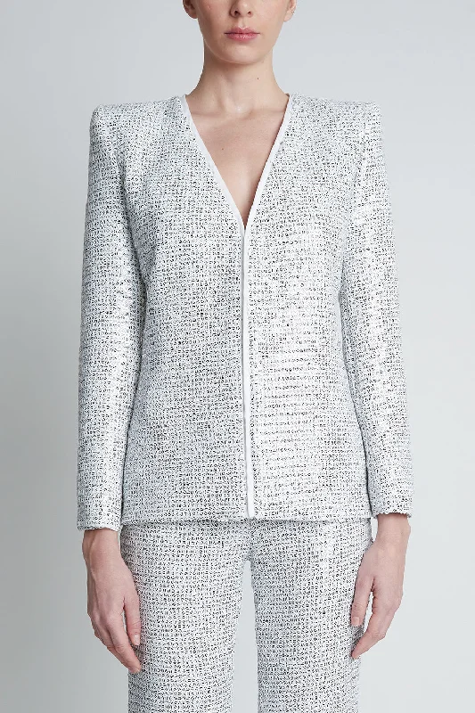 Women's Tailored Stretch Blazers in Navy Blue for Business MeetingsBlazer lentejuela blanca sin solapa