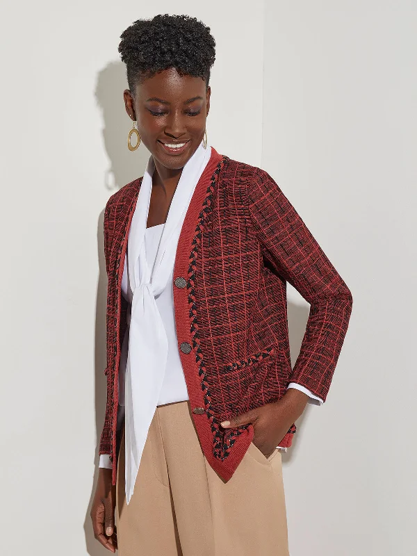 Braid Trim Tweed Knit Jacket