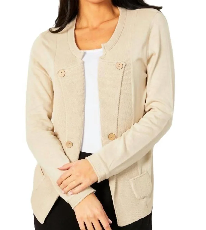 Buttoned Lapel Cardigan In Sand