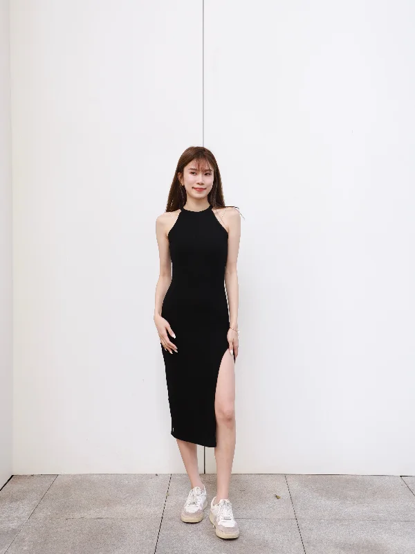 Shift Women Dress with a Simple and Classic Design for Everyday Wear(ashchic made) Crewneck Slit Maxi Dress