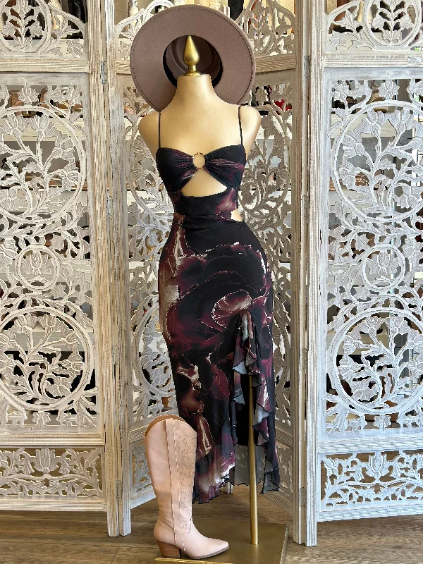 Cutout Black Marble Dress- Stretchy