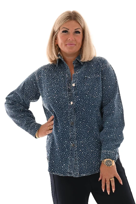 Glitter denim blouse blauw