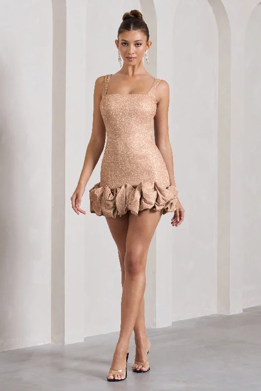 Sleeveless Women Dress in Bright Colors for Summer PartiesLucy | Blush Glitter Strappy Micro Mini Dress With Ruffle Trim
