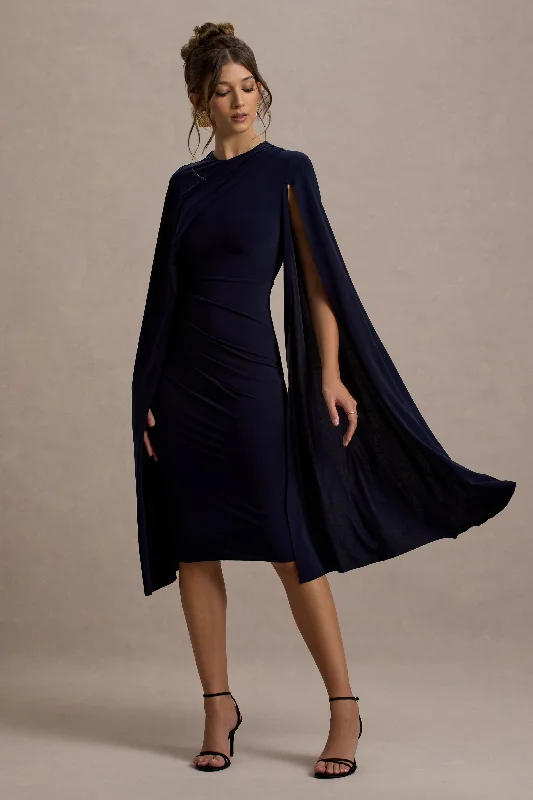 Mini Women Dress with a Short Hem for a Young and Trendy StyleMarysol | Navy Asymmetric Cape Midi Dress