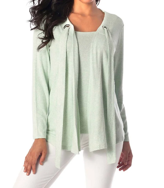 Nikki Kashmira Grommet Open Cardigan In Mint