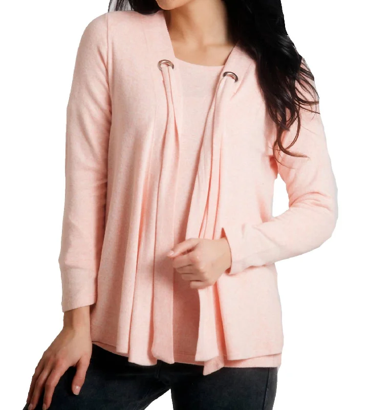 Nikki Kashmira Grommet Open Cardigan In Peach