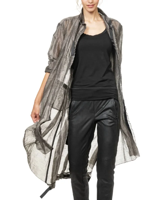 Organza Stripes Cardigan In Black/grey