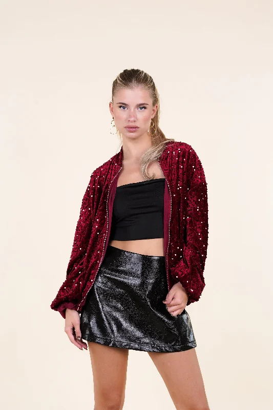 Women's Tailored Stretch Blazers in Navy Blue for Business MeetingsPailletten bomber jacket rood - Liva