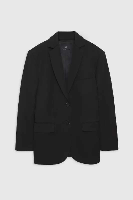 Double - Breasted Women's Leather Blazers in Taupe for an Edgy LookQuinn Blazer - Black