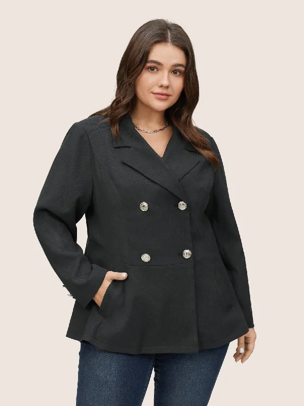 Women's Tailored Stretch Blazers in Navy Blue for Business MeetingsSuit Collar Double Breasted Metal Detail Blazer