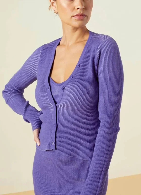 Sweater Rib Fitted Cardigan In Aster Purple