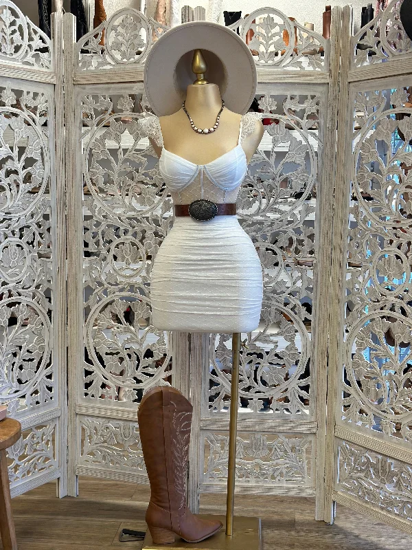 Shift Women Dress with a Simple and Classic Design for Everyday WearWhite Corset Mesh Mini Dress- Stretchy