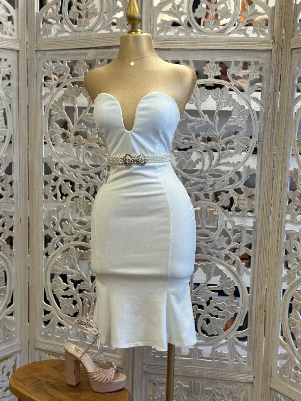 Wrap - Style Women Dress with Adjustable Fit for All Body TypesWhite Heart Line Mini Dress- Stretchy