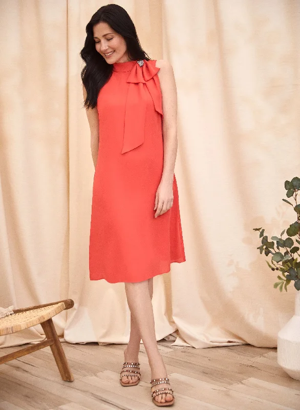 Shift Women Dress with a Simple and Classic Design for Everyday WearBow Detail Halter Neck Dress Shift Women Dress with a Simple and Classic Design for Everyday WearBow Detail Halter Neck Dress