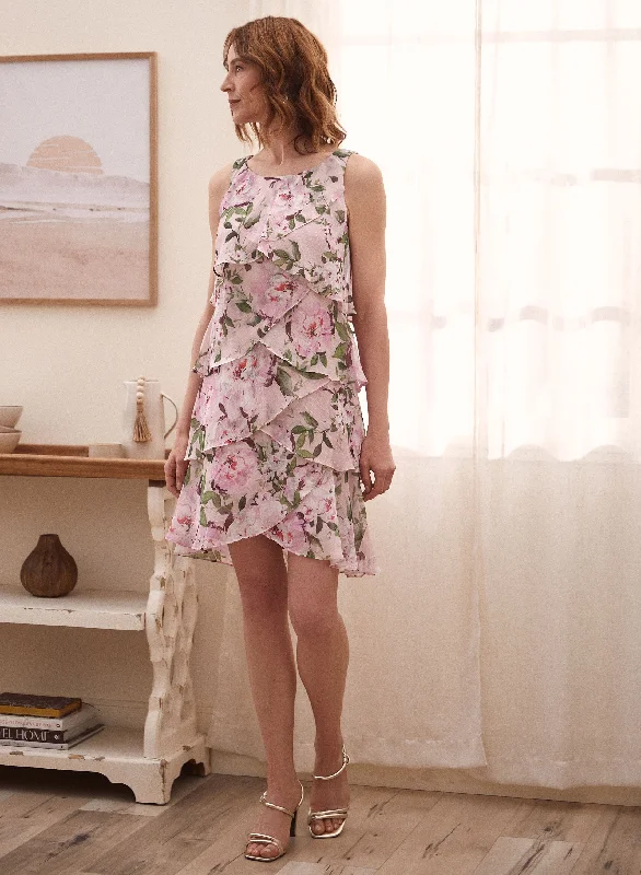 Strapless Women Dress with a Built - in Bra for Comfort and SupportFloral Tiered Ruffle Chiffon Dress Strapless Women Dress with a Built - in Bra for Comfort and SupportFloral Tiered Ruffle Chiffon Dress