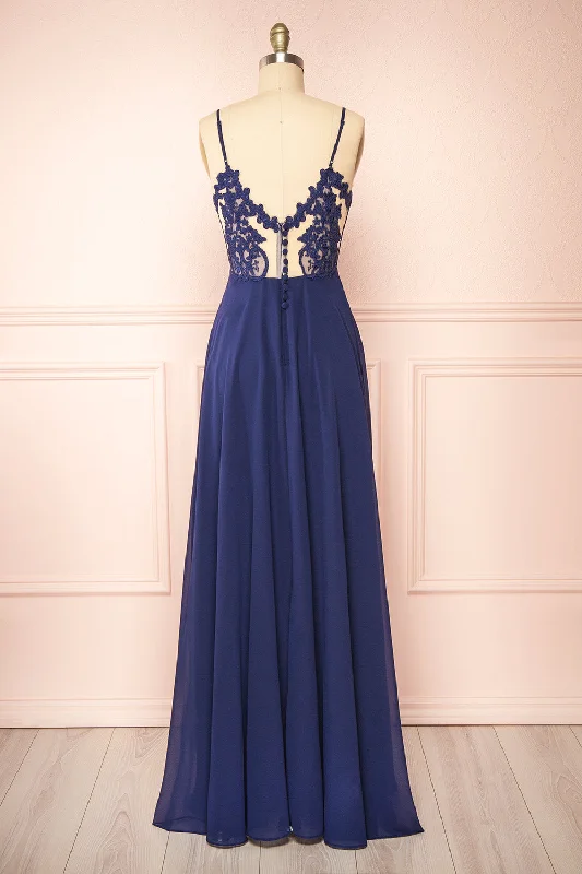 Backless Women Dress for a Sexy and Alluring Look at Evening EventsPeggie Navy | Chiffon Maxi Dress w/ Back Embroidery Backless Women Dress for a Sexy and Alluring Look at Evening EventsPeggie Navy | Chiffon Maxi Dress w/ Back Embroidery