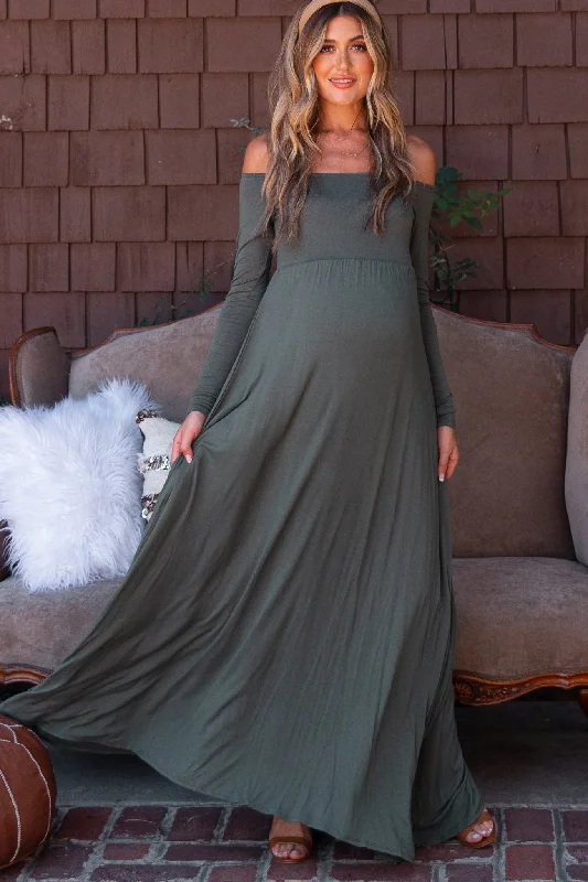 Maxi Women Dress with Floral Print for a Bohemian VibePinkBlush Petite Olive Solid Off Shoulder Maternity Maxi Dress Maxi Women Dress with Floral Print for a Bohemian VibePinkBlush Petite Olive Solid Off Shoulder Maternity Maxi Dress