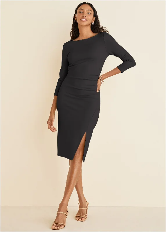 Ponte Ruched Dress - Black