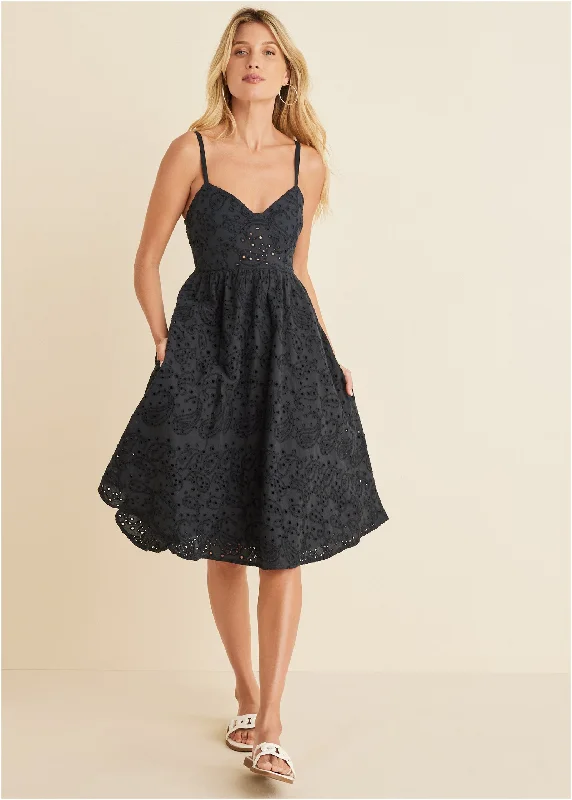 Wrap - Style Women Dress with Adjustable Fit for All Body TypesPaisley Eyelet Dress - Black Wrap - Style Women Dress with Adjustable Fit for All Body TypesPaisley Eyelet Dress - Black