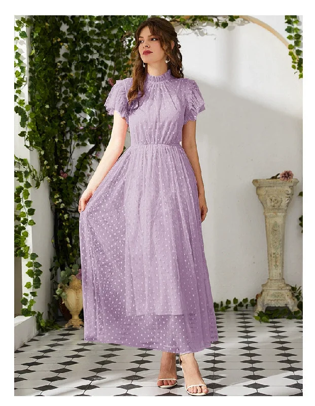 Casual Short Sleeve Stitching Mesh Maxi Dress