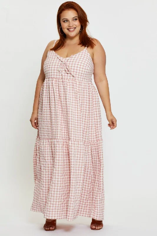 Backless Women Dress for a Sexy and Alluring Look at Evening EventsCheck Maxi Dress V-neck Sleeveless Backless Women Dress for a Sexy and Alluring Look at Evening EventsCheck Maxi Dress V-neck Sleeveless