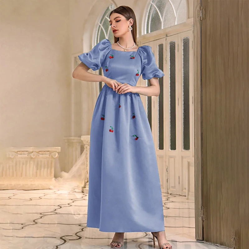 High Waist Square Collar A-Line Maxi Dress