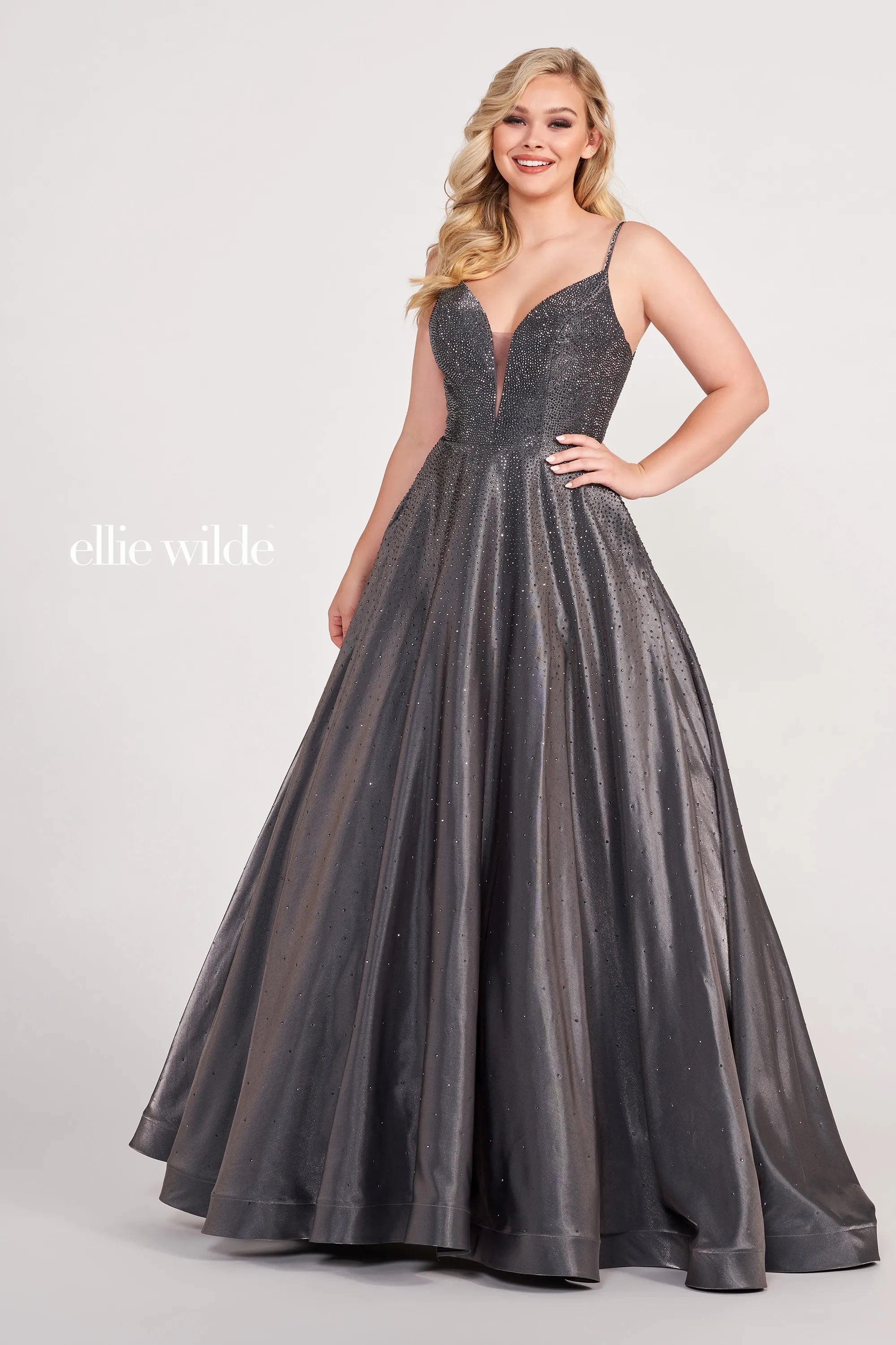 Ellie Wilde EW121005 - Sleeveless Stone Accent A-Line Long Gown