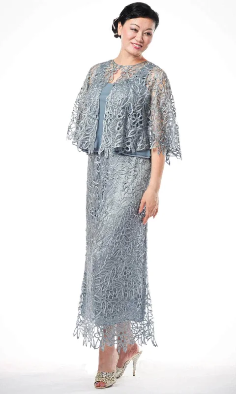 Soulmates C80312 - Beaded Lace Cape Top And Skirt Set