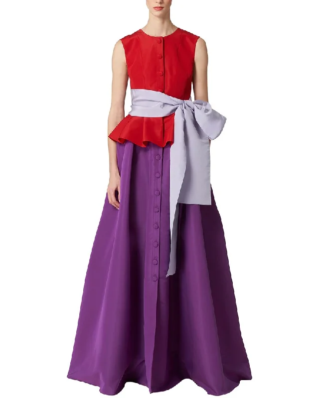 Carolina Herrera Button Front Peplum Silk Gown