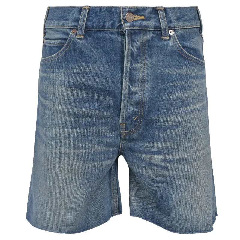 Elastic Waist Women Shorts for Easy Wear and ComfortCeline Light Wash Denim Shorts in Light Blue Cotton Elastic Waist Women Shorts for Easy Wear and ComfortCeline Light Wash Denim Shorts in Light Blue Cotton