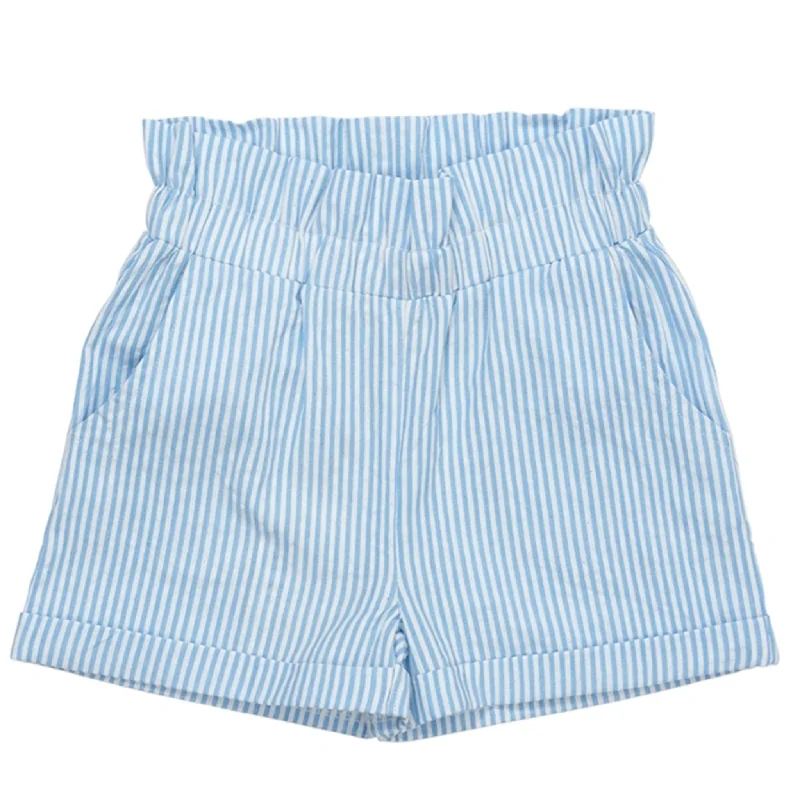 Copenhagen Colors Sky Blue W Cream Stripe Seersucker Shorts w. Ruffles