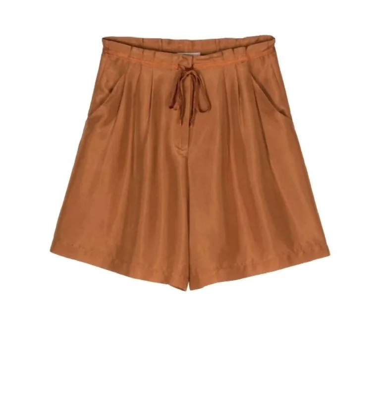 Twill Women Shorts with a Smooth Texture and DurabilityHabotai Silk Drawstring Shorts In Amber
