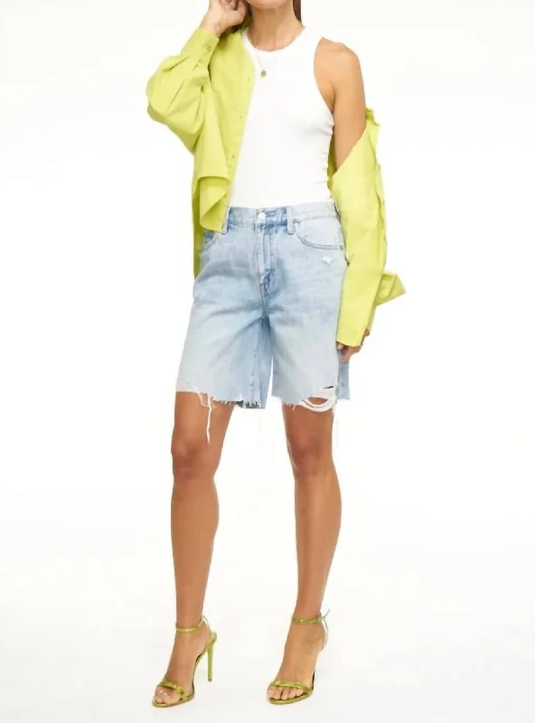 Elastic Waist Women Shorts for Easy Wear and ComfortKelly 90S Skater Short - Rotunda Distressed In Light Wash Elastic Waist Women Shorts for Easy Wear and ComfortKelly 90S Skater Short - Rotunda Distressed In Light Wash
