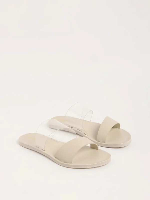 LUNA BLU Cream Double-Strap Slides