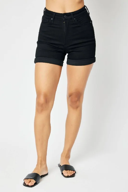 Solid Color Women Shorts in Bright Hues for a Bold StatementTummy Control Cuffed Shorts In Black Solid Color Women Shorts in Bright Hues for a Bold StatementTummy Control Cuffed Shorts In Black