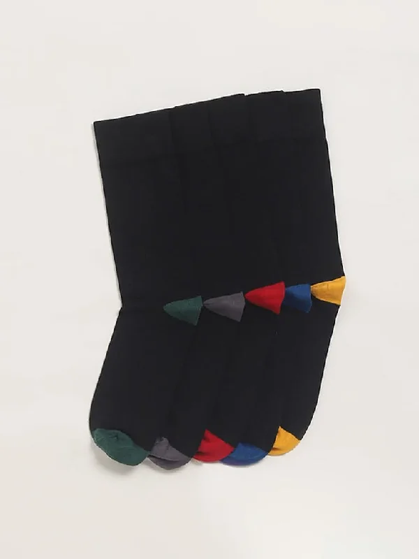 Stretchable Women Shorts for Maximum MobilityWES Lounge Colorful Accent Black Cotton Blend Socks - Pack of 5 Stretchable Women Shorts for Maximum MobilityWES Lounge Colorful Accent Black Cotton Blend Socks - Pack of 5