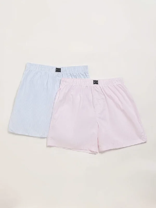 Ruffled Hem Women Shorts to Add a Feminine TouchWES Lounge Light Blue Striped Cotton Boxers - Pack of 2 Ruffled Hem Women Shorts to Add a Feminine TouchWES Lounge Light Blue Striped Cotton Boxers - Pack of 2