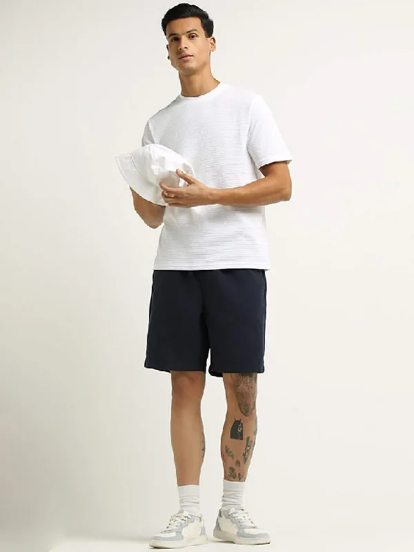 Cuffed Women Shorts for a Laid - Back and Trendy LookWES Lounge Navy Cotton Relaxed Fit Shorts
