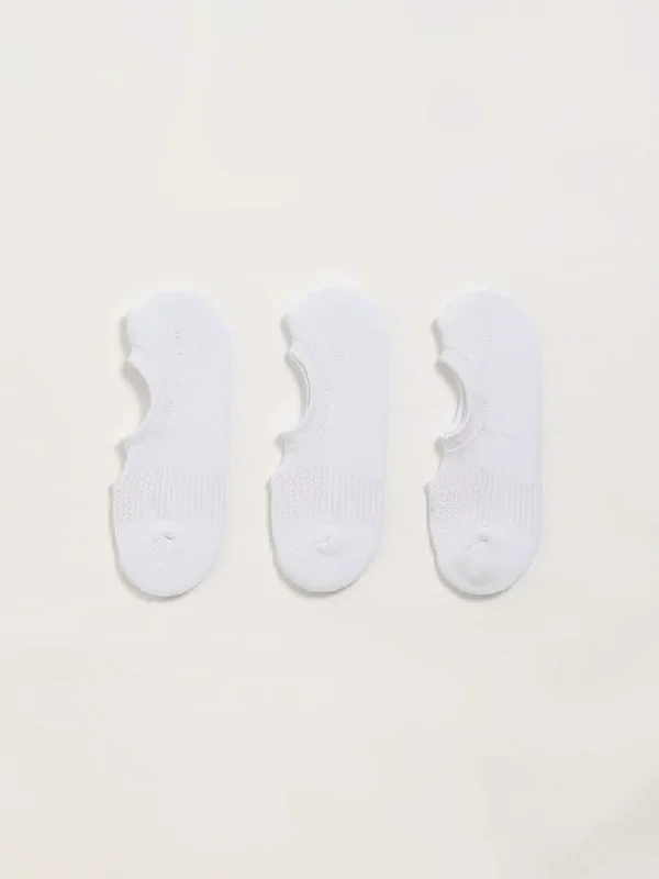 WES Lounge White No-Show Cotton Blend Socks - Pack of 3